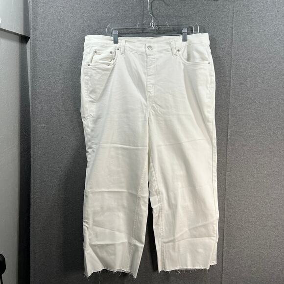 Denim & Co. Easy Stretch Denim Cropped Wide Leg Jeans with Fray White, Plus 22 - Picture 1 of 12